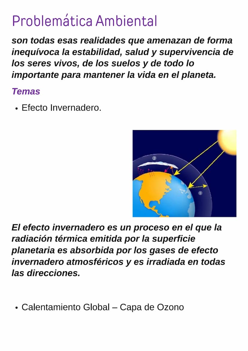 Problemática Ambiental
son todas esas realidades que amenazan de forma
inequívoca la estabilidad, salud y supervivencia de
los seres vivos, 