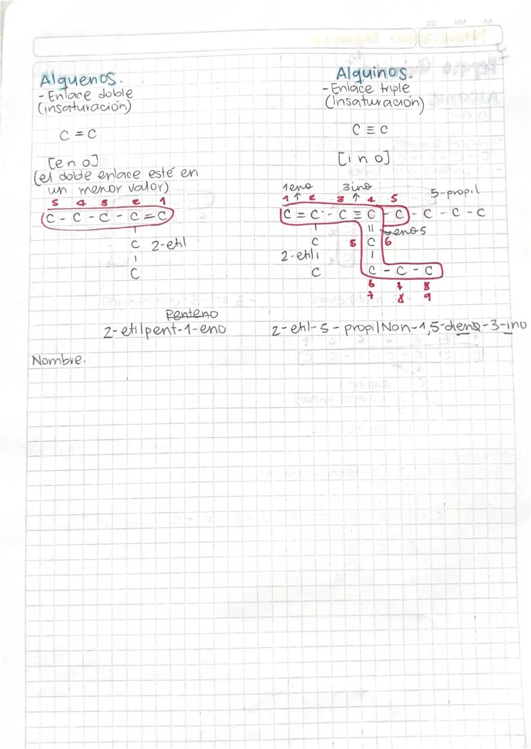 Alcanos.
[ano]
-Enlaces simples.
C-c-c-C
- la cadena más larga.
C
13-etil
C
C-C-C-CC
C-C-C-C-C
८
5
4
3-metil
6
S4
C2
3
C23-metil
1-3-metilhe
