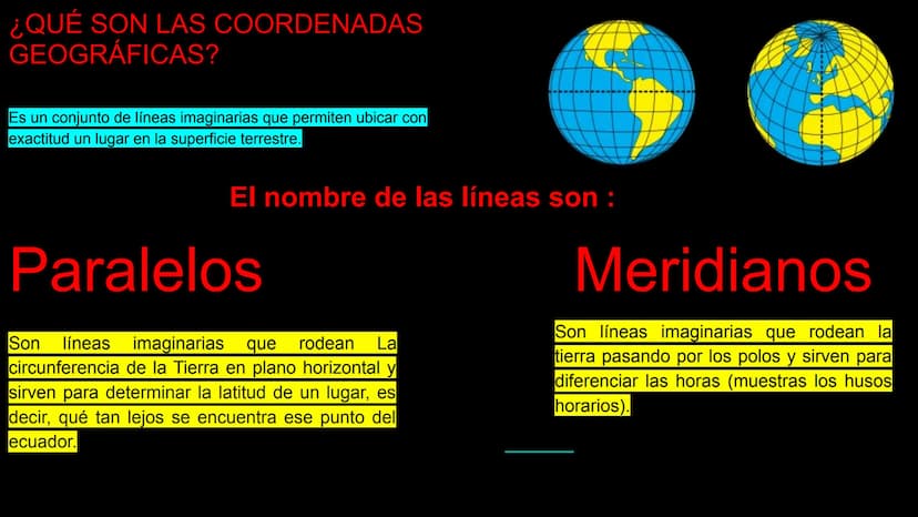 Herramientas de la geografía
ramque Scythi
so VI ¿QUÉ SON LAS COORDENADAS
GEOGRÁFICAS?
Es un conjunto de líneas imaginarias que permiten ubi