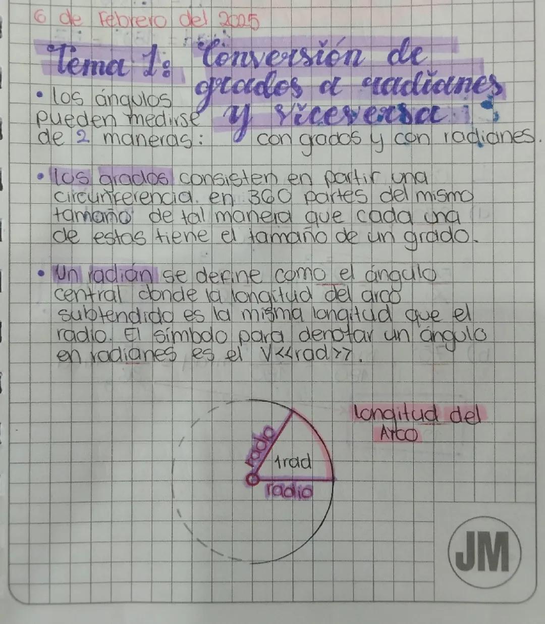 Conversión de Grados a Radianes y viceversa