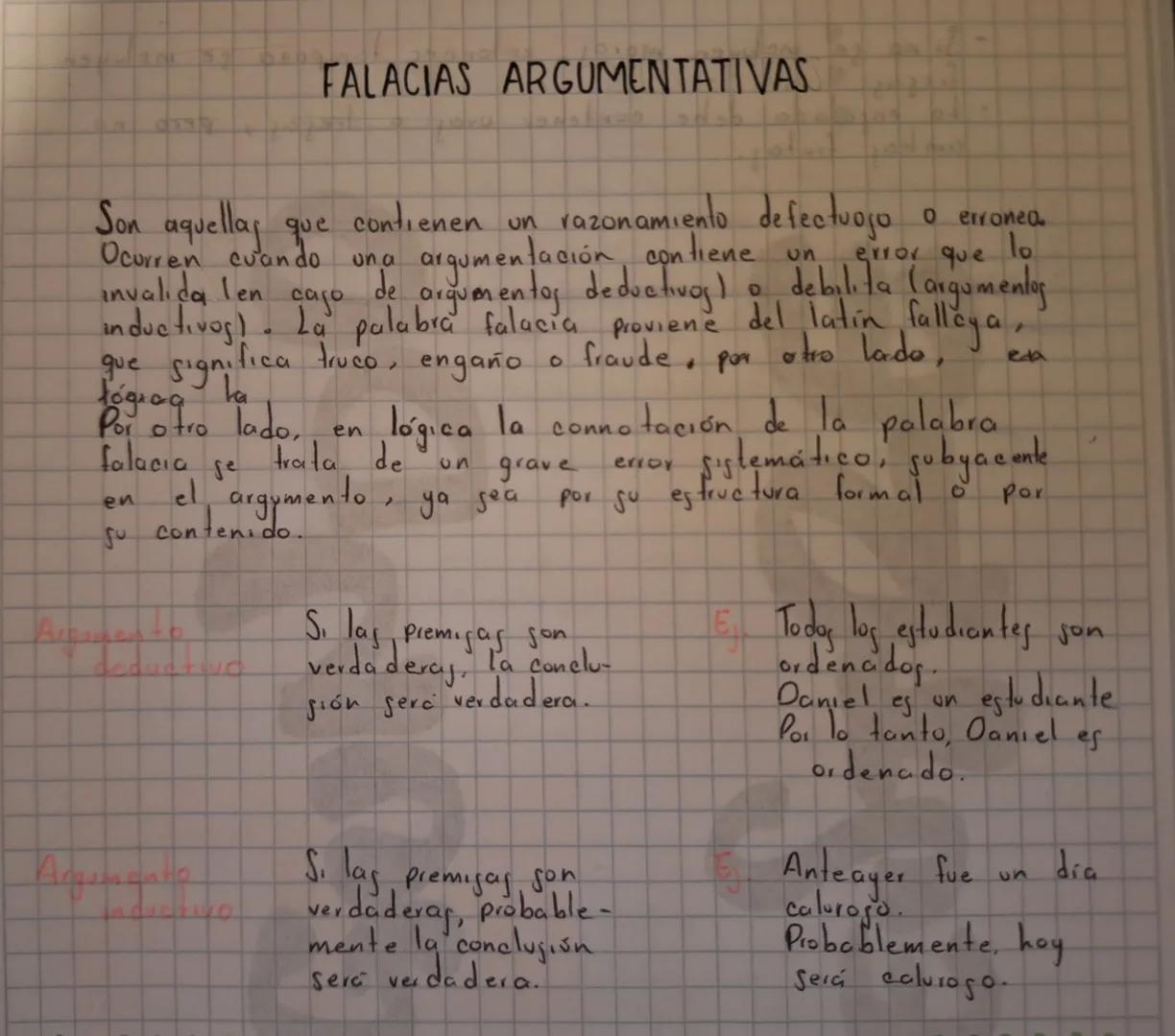 # FALACIAS ARGUMENTATIVAS

Son aquellas que contienen un razonamiento defectuojo o erroneo.
Ocurren cuando una argumentación contiene un err