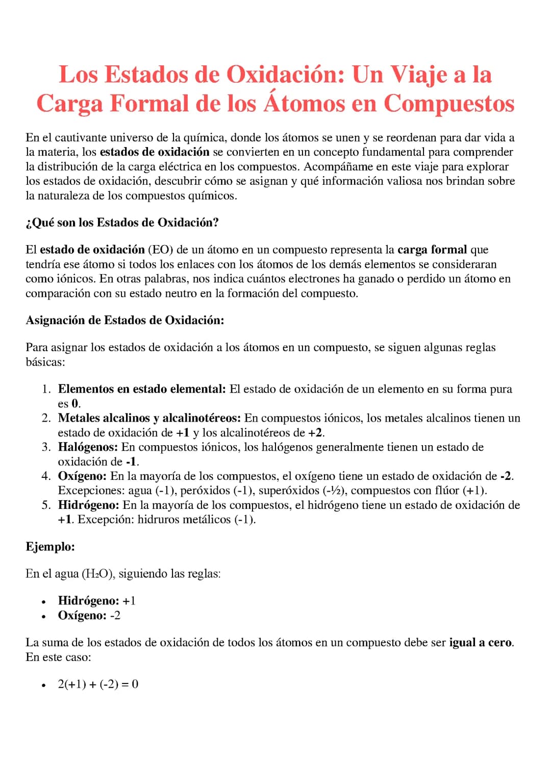Los Estados de Oxidación