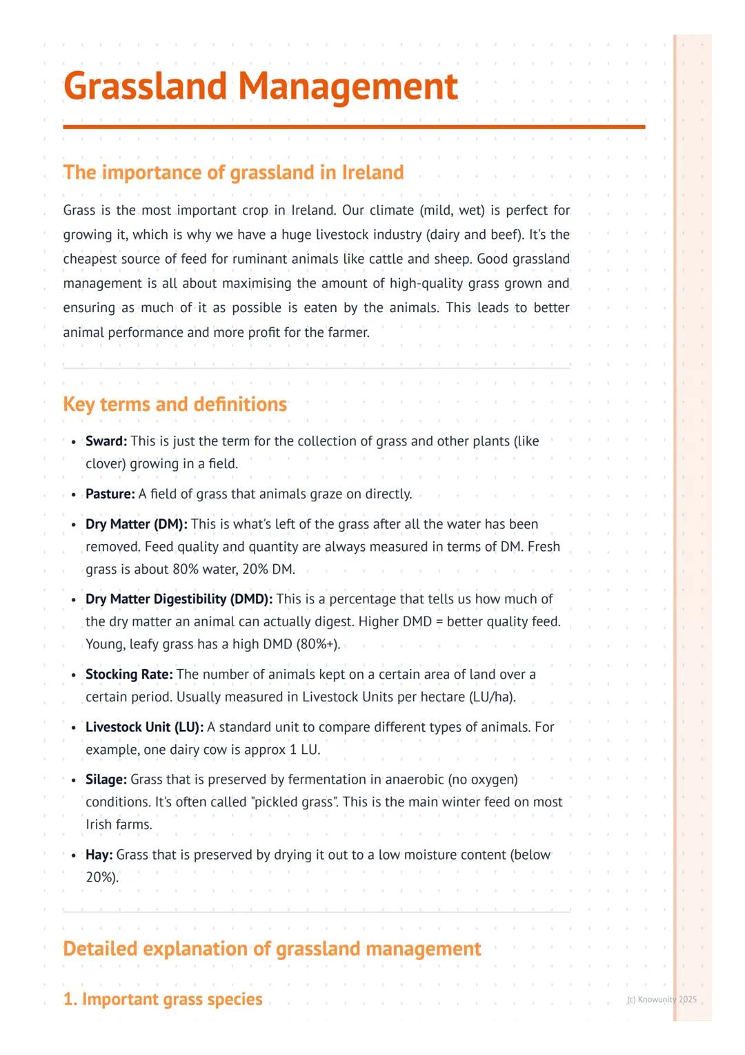 # Grassland Management

## The importance of grassland in Ireland

Grass is the most important crop in Ireland. Our climate (mild, wet) is p