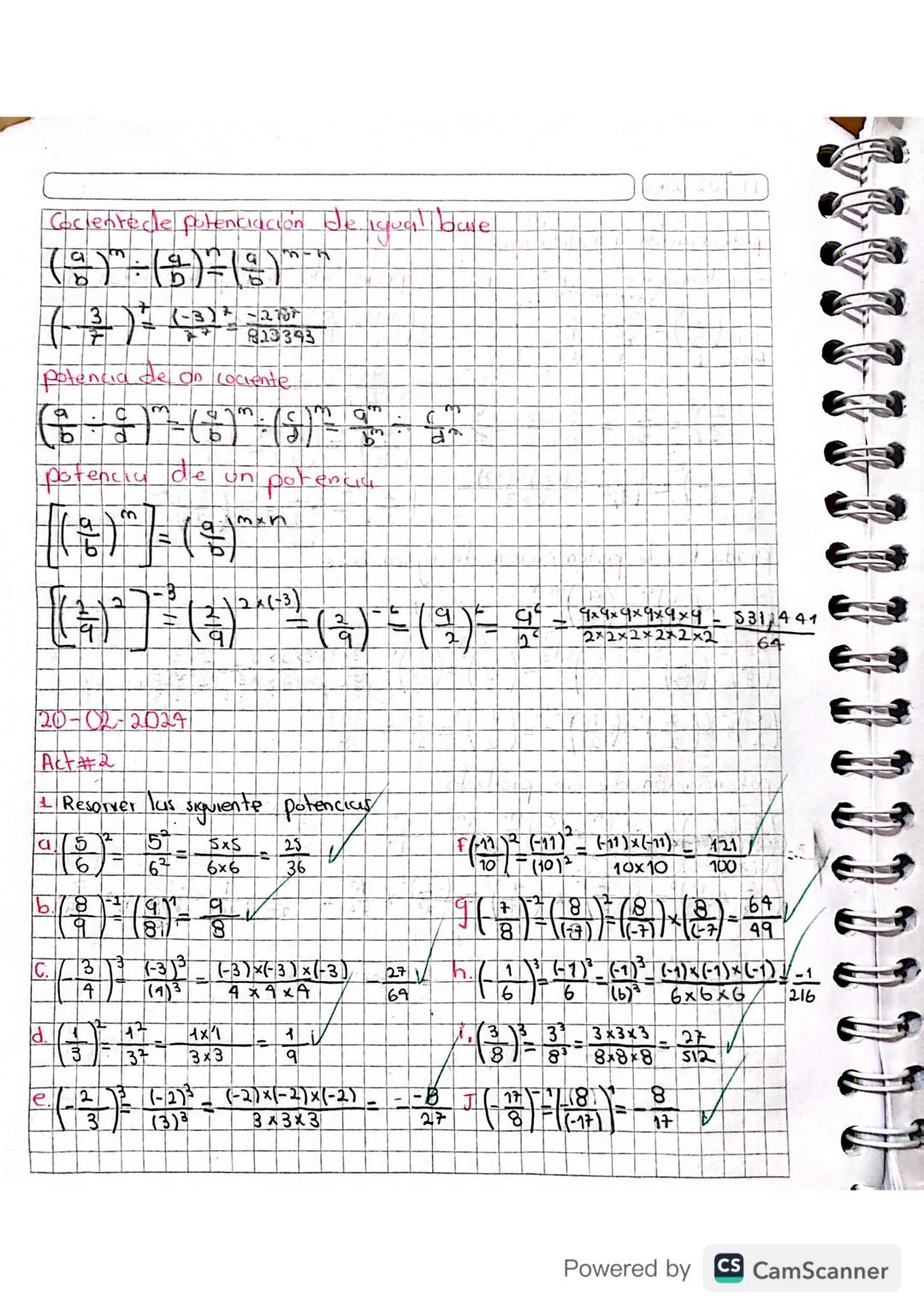 19 02 24

potenciación y ladicación

- potencicación

Base

Exponente

$
\frac{a}{b}
)^{n} = \frac{a^{n}}{b^{n}}
$

$
(\frac{2}{5})^{3} = \f