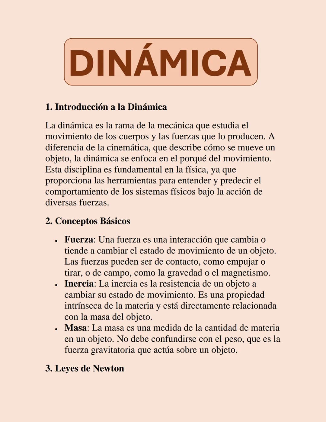 DINÁMICA
1. Introducción a la Dinámica
La dinámica es la rama de la mecánica que estudia el
movimiento de los cuerpos y las fuerzas que lo p