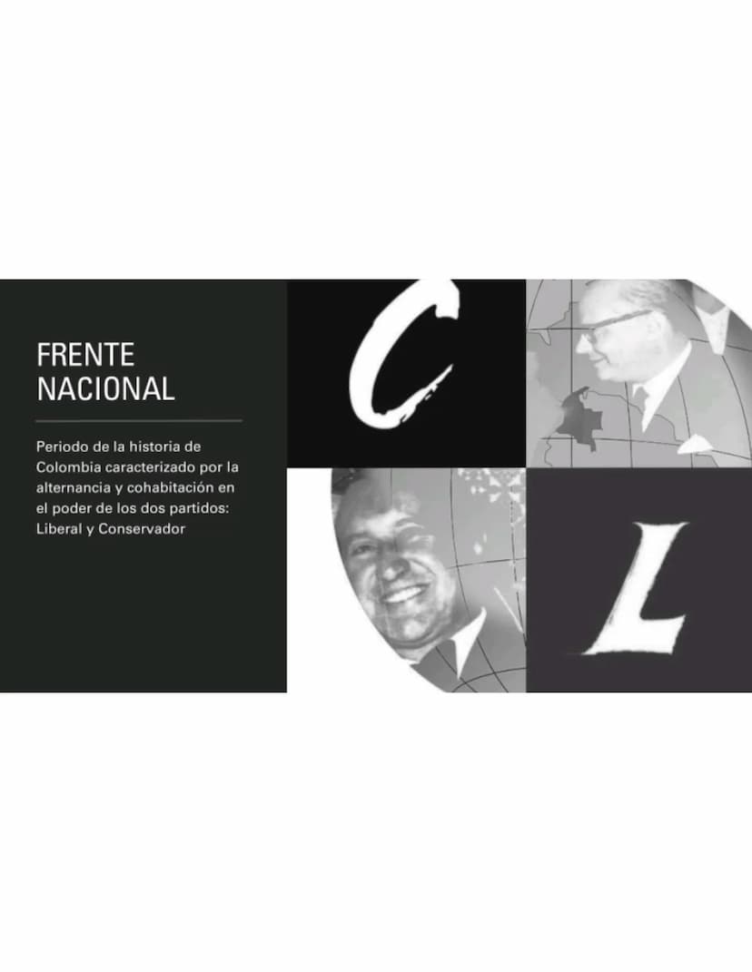 FRENTE NACIONAL
1958-1974 FRENTE
NACIONAL
Periodo de la historia de
Colombia caracterizado por la
alternancia y cohabitación en
el poder de 