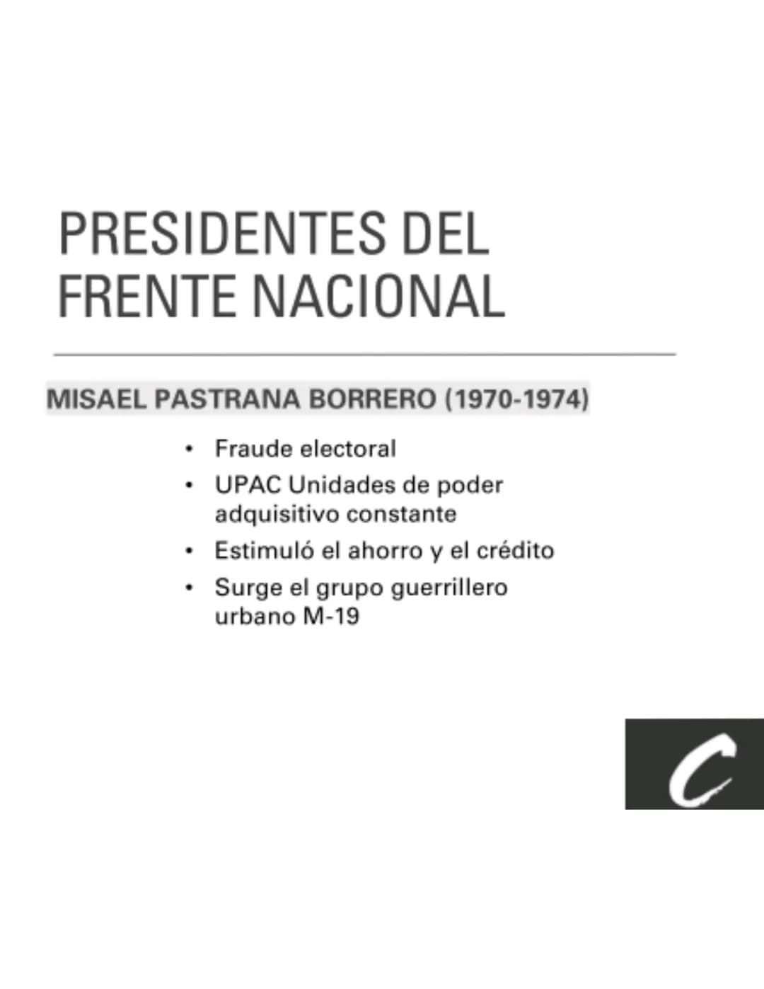 FRENTE NACIONAL
1958-1974 FRENTE
NACIONAL
Periodo de la historia de
Colombia caracterizado por la
alternancia y cohabitación en
el poder de 
