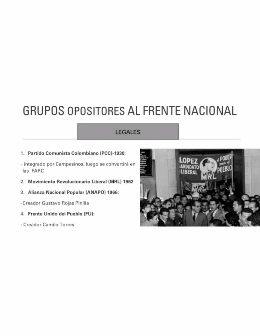 FRENTE NACIONAL
1958-1974 FRENTE
NACIONAL
Periodo de la historia de
Colombia caracterizado por la
alternancia y cohabitación en
el poder de 