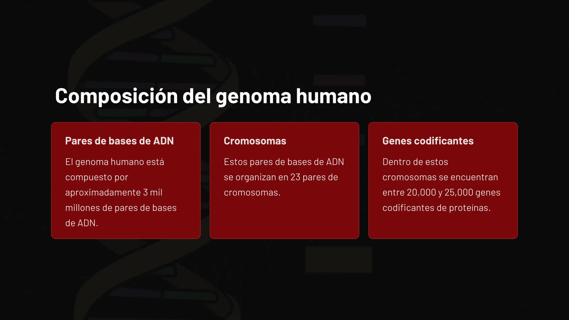Introducción al
genoma humano
El genoma humano es el conjunto completo de material genético
presente en las células, compuesto por aproximad