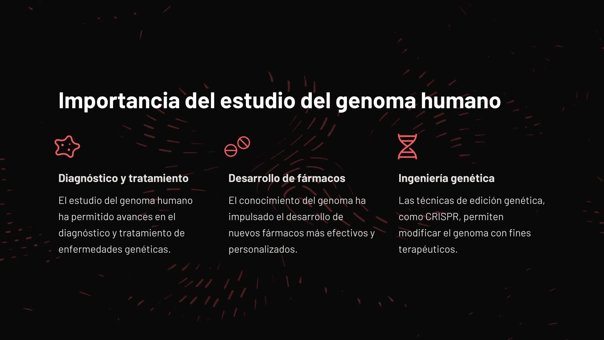 Introducción al
genoma humano
El genoma humano es el conjunto completo de material genético
presente en las células, compuesto por aproximad