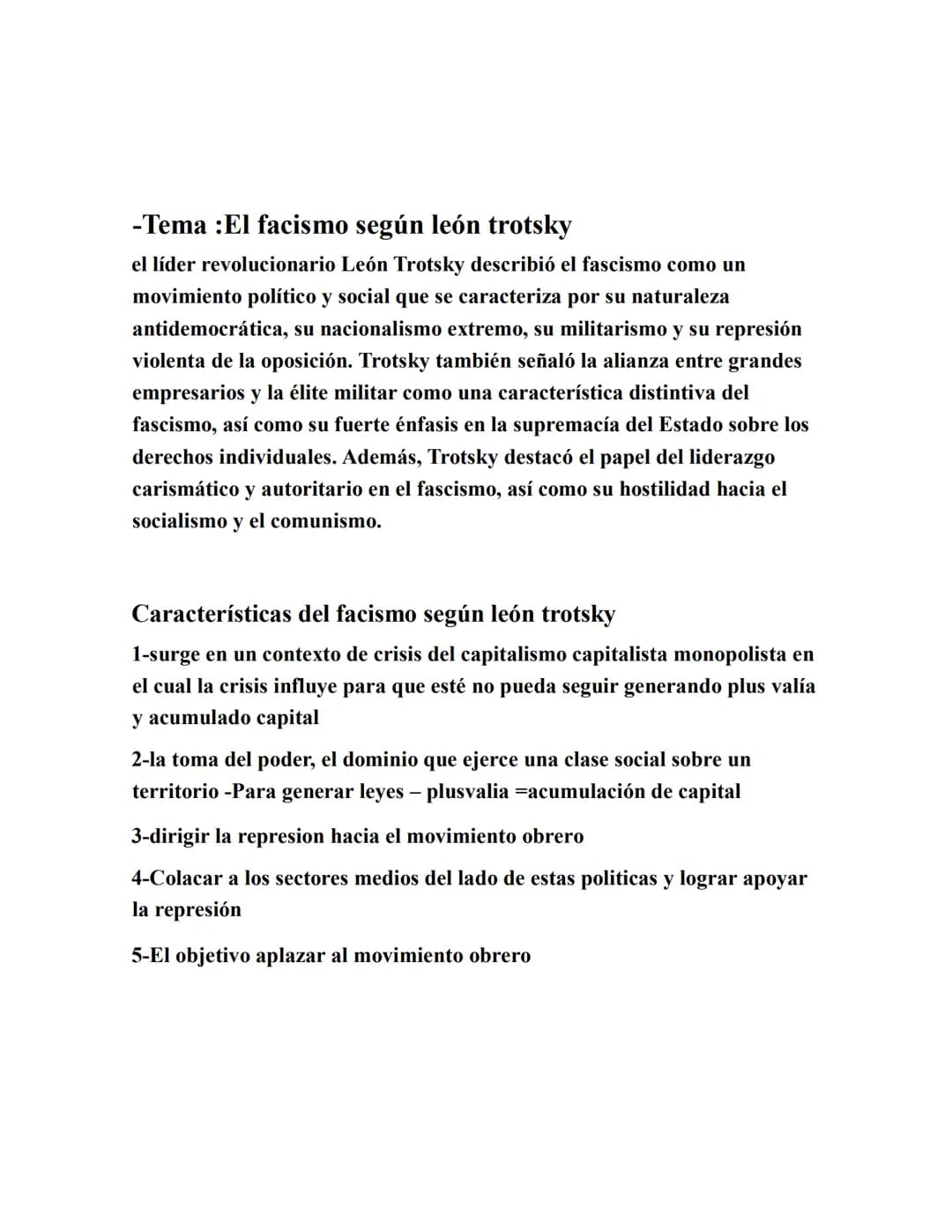 -Tema :El facismo según león trotsky
el líder revolucionario León Trotsky describió el fascismo como un
movimiento político y social que se 