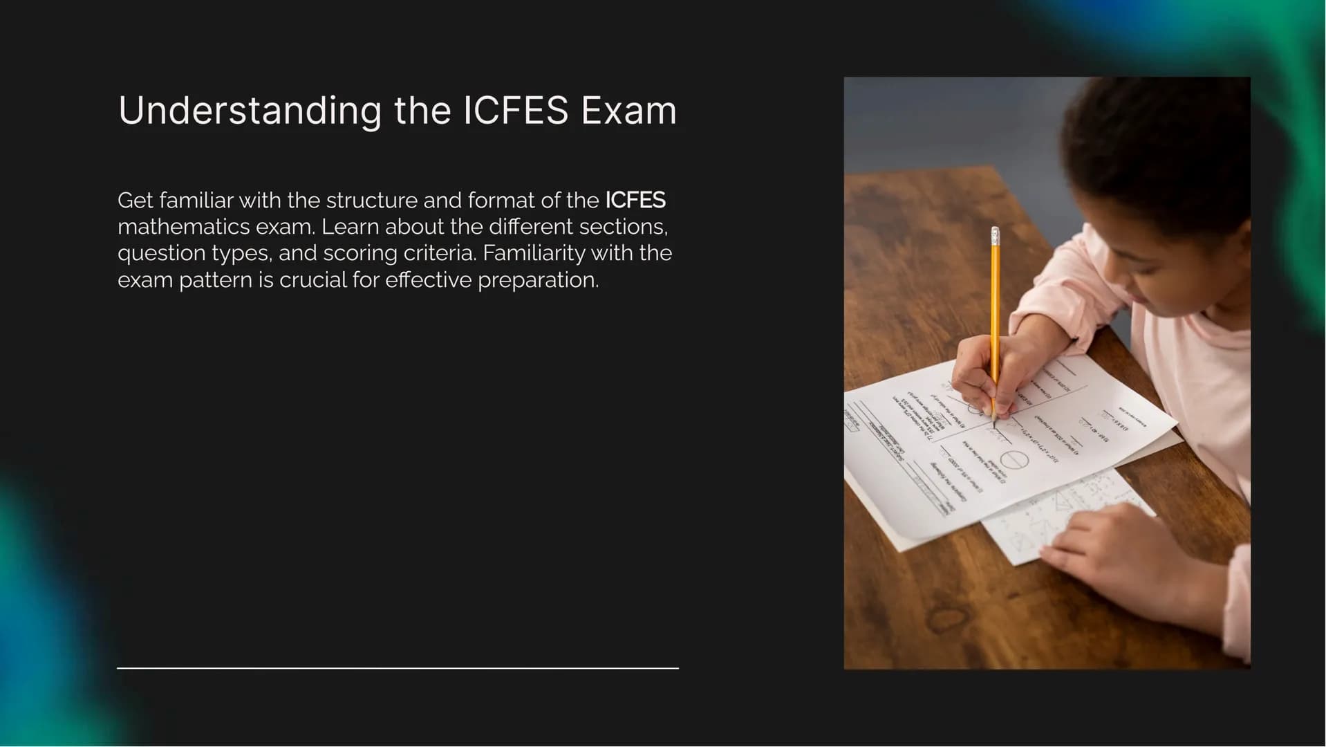 ☐
Mastering ICFES
Mathematics
Preparation Introduction
Welcome to Mastering ICFES Mathematics
Preparation. This presentation will provide es