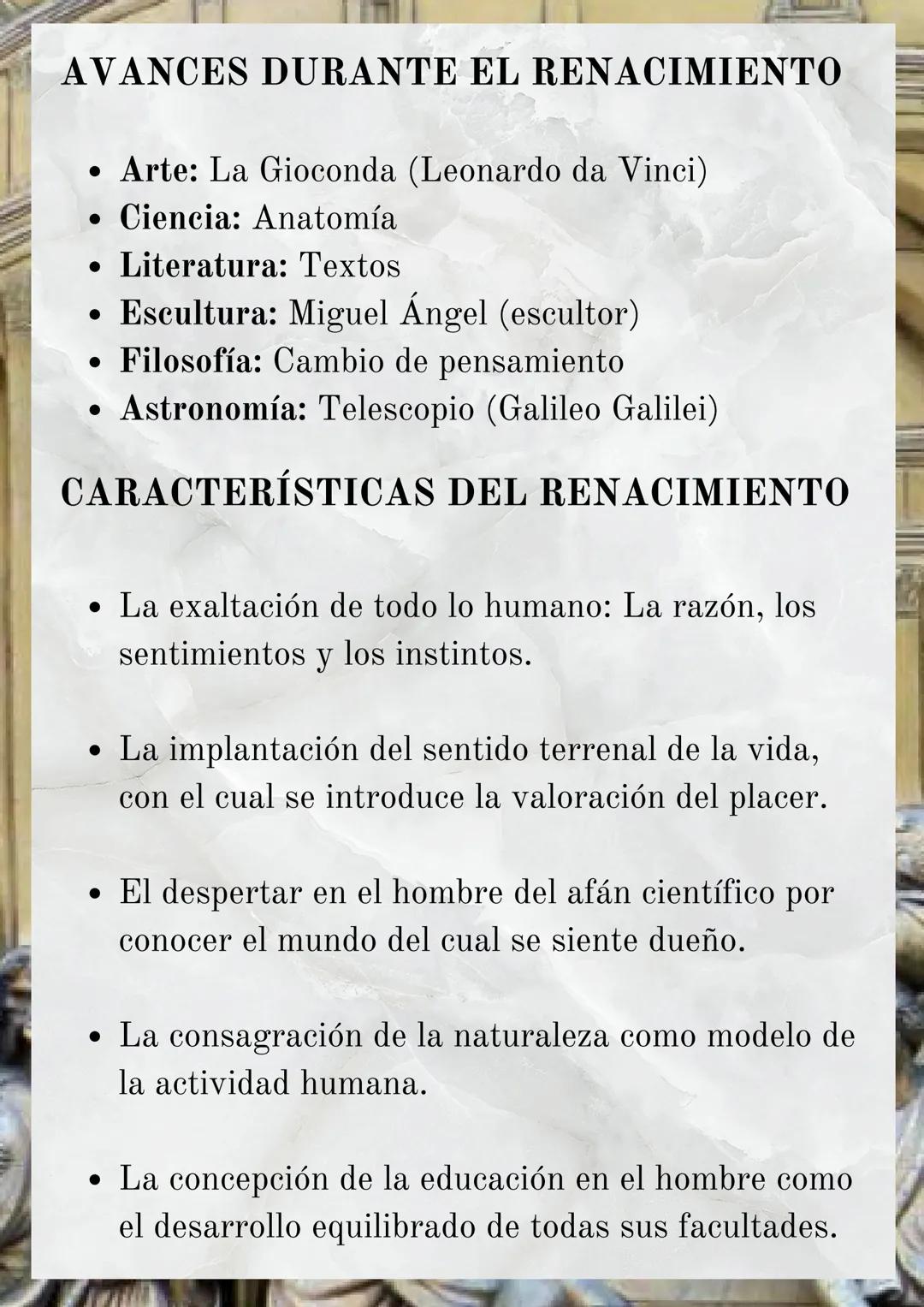 # EL RENACIMIENTO

Se define como un despertar, un volver a nacer,
aparece en Italia en el siglo XIV, con el poeta Dante
Alighieri y su obra