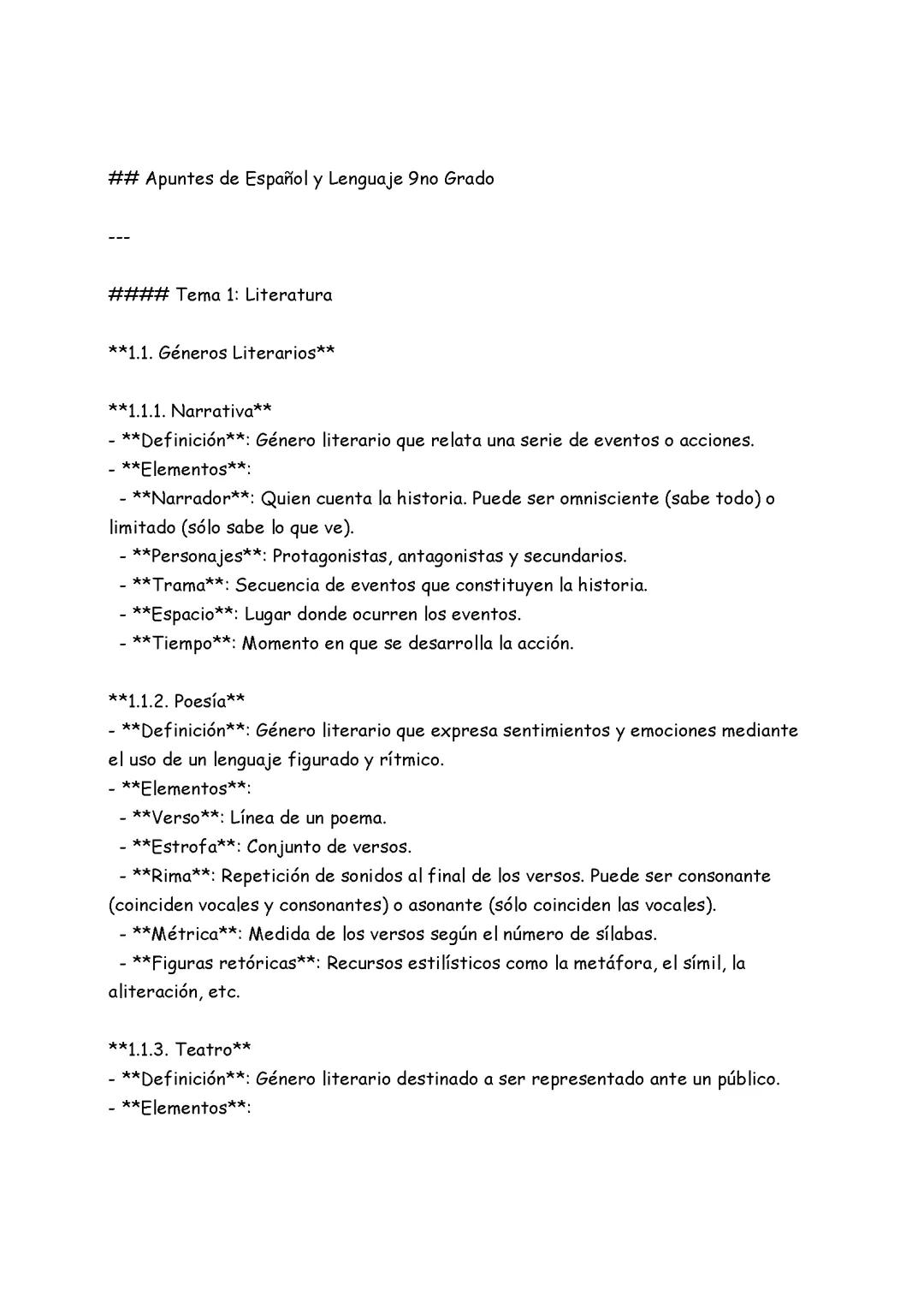 Apuntes Español Grado 9no 