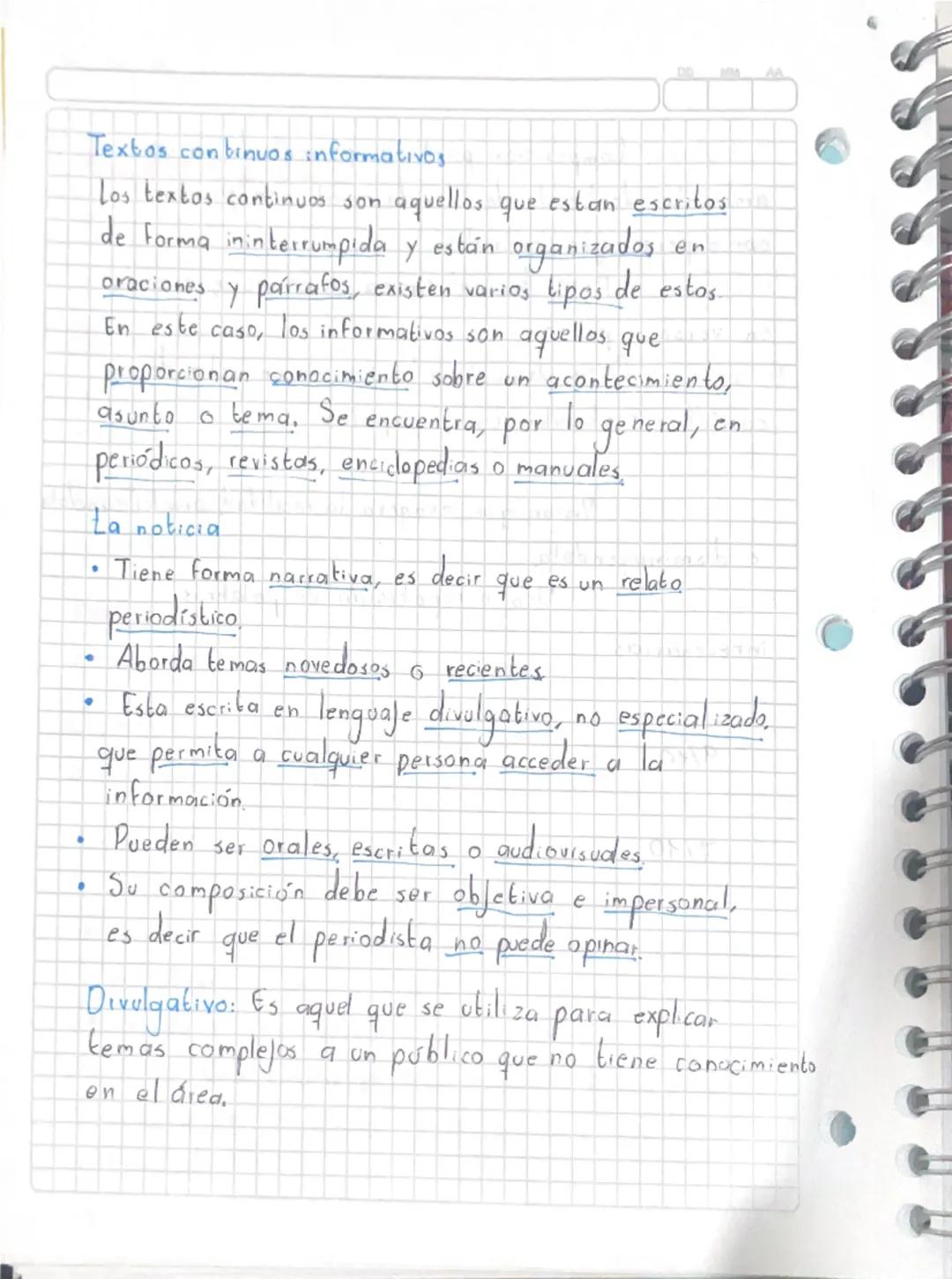 Textos continuos informativos
Los textos continuos son aquellos que estan escritos
de forma ininterrumpida y están organizados en
oraciones 