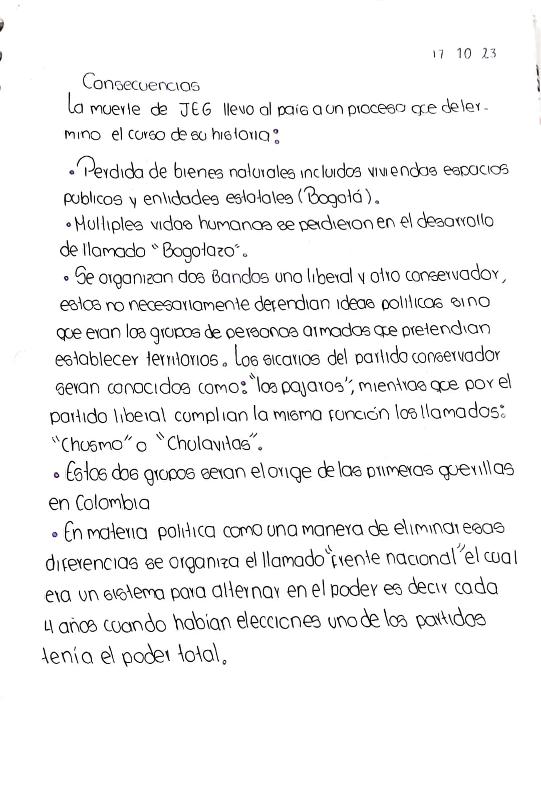 Gaitán.
03/10/2023
>> El bogotazo =
Clase # 7
Proposito: Conocer los elementos de la historia de Colom
bia en epocas recientes y como estos 