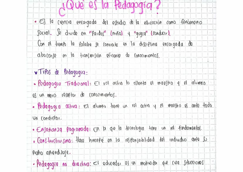 ¿Qué es la Pedagogia?
• Es la ciencia encargada del estudio de la educación como fenómeno
Social. Se divide en "Paidos" (niño) 4 "gugia" (co