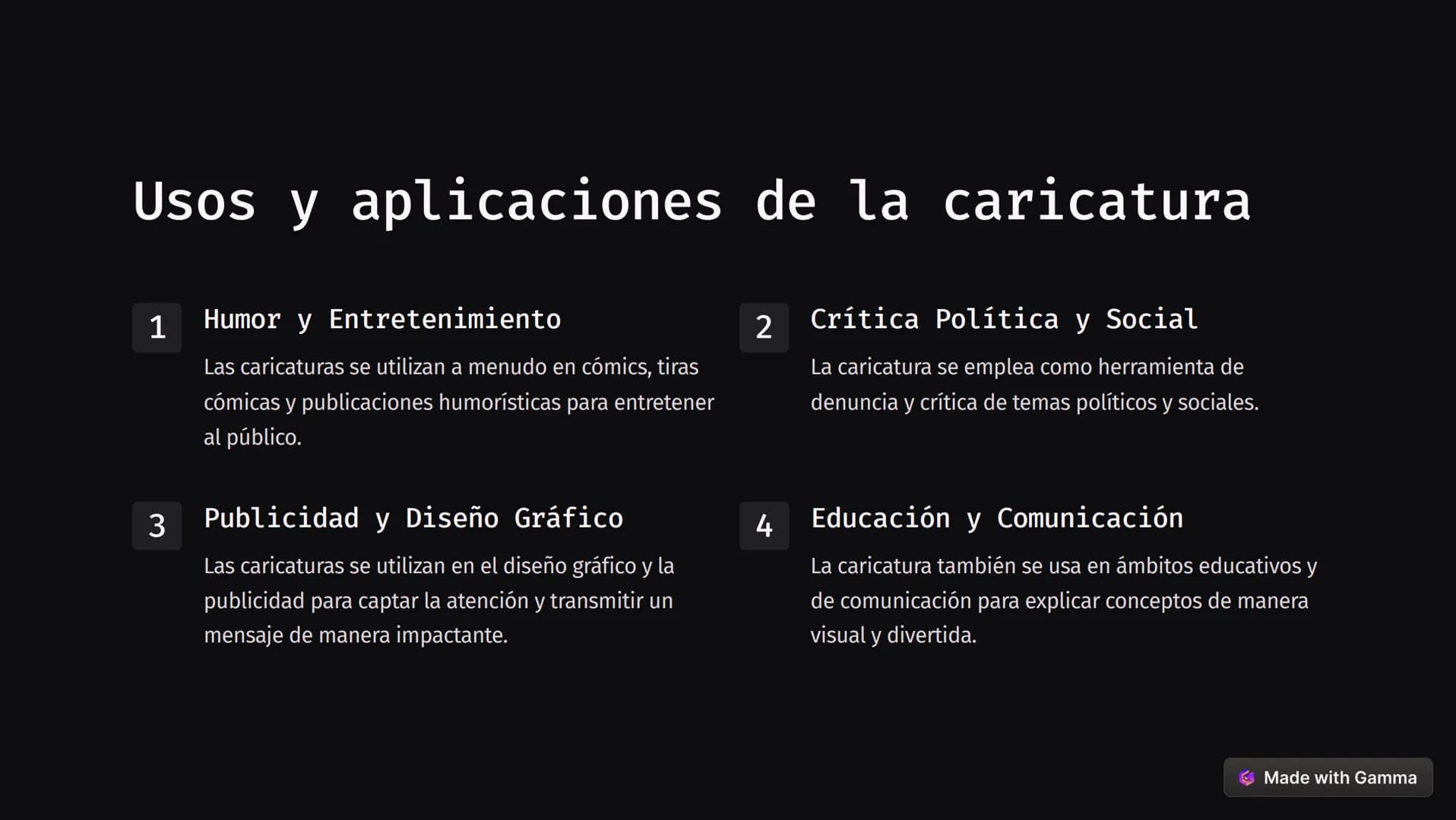 La caricatura
La caricatura es una forma de arte que exagera las características físicas o de
personalidad de una persona o objeto con fines