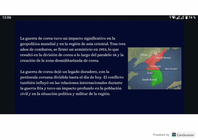 12:06
DESCRIPCIÓN:
La guerra de corea fue un conflicto armado entre 1950 y 1953, la
guerra se desató después de que Corea del Norte que esta