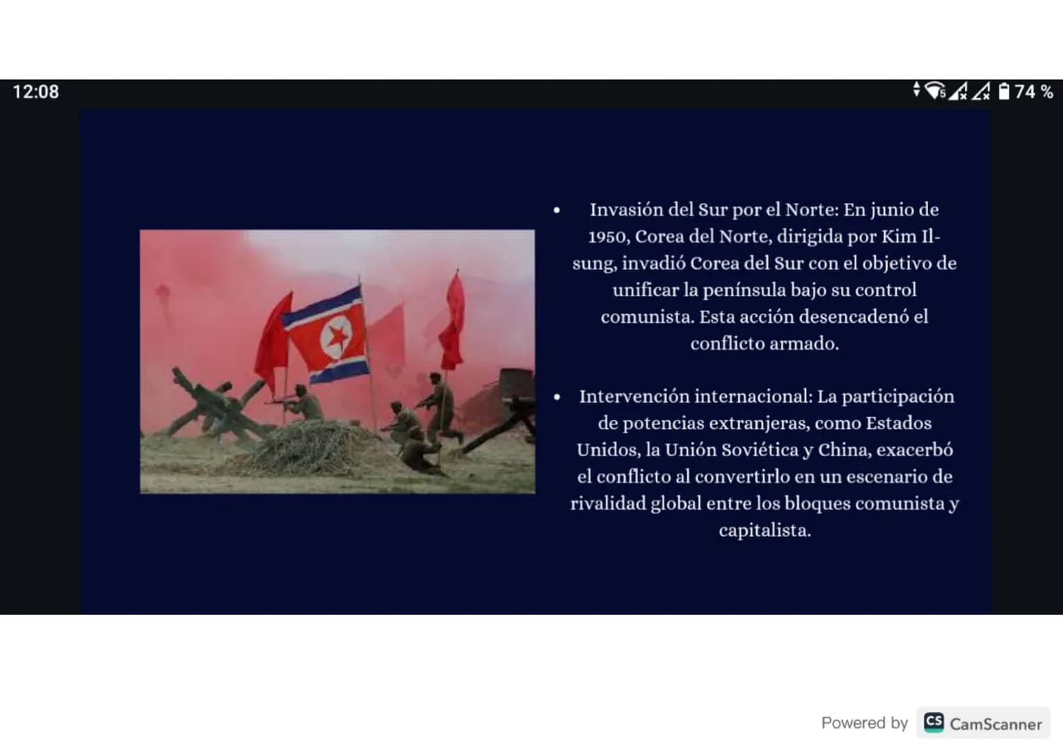12:06
DESCRIPCIÓN:
La guerra de corea fue un conflicto armado entre 1950 y 1953, la
guerra se desató después de que Corea del Norte que esta