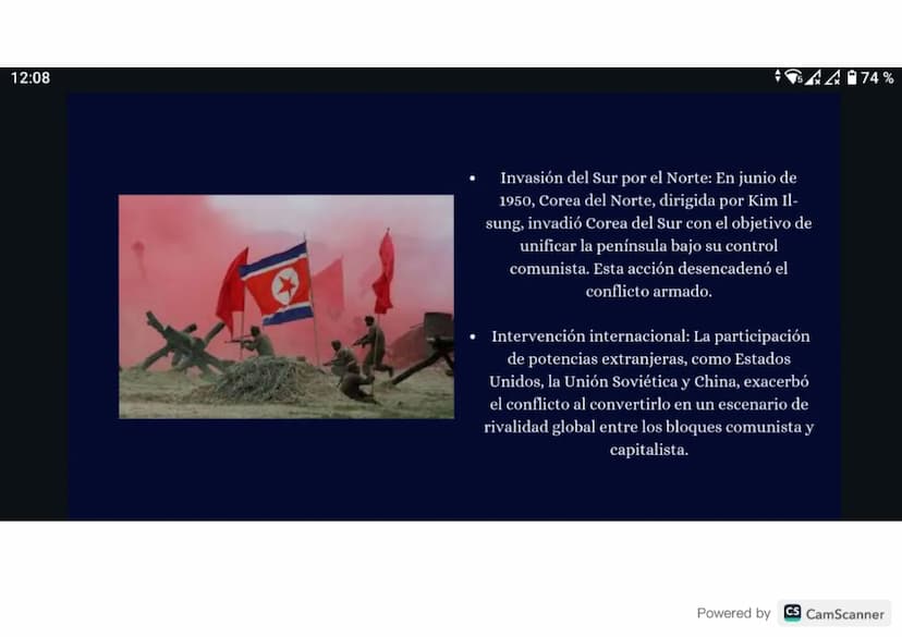 12:06
DESCRIPCIÓN:
La guerra de corea fue un conflicto armado entre 1950 y 1953, la
guerra se desató después de que Corea del Norte que esta
