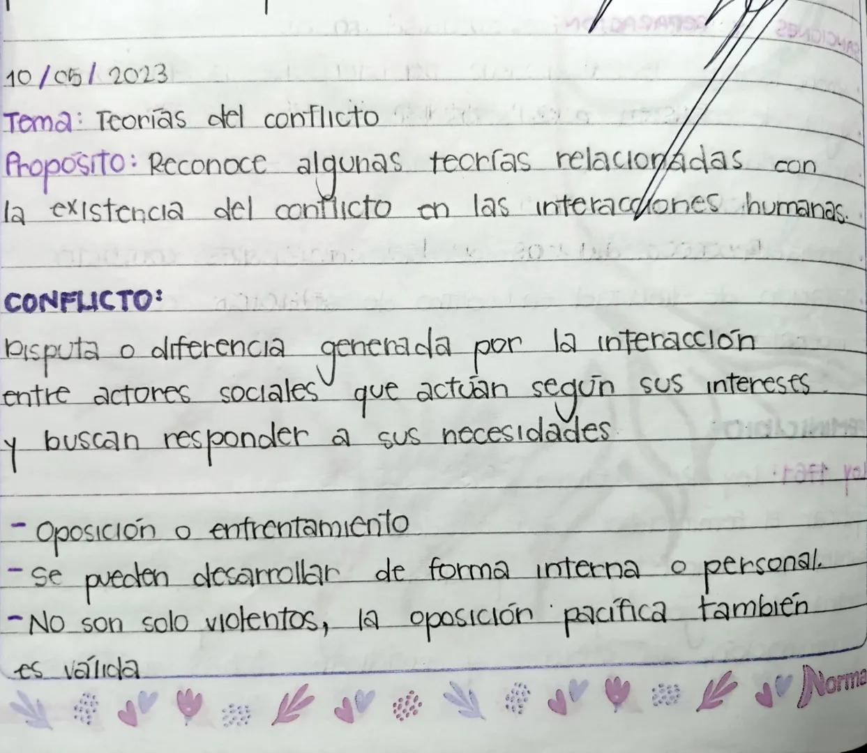 10/05/2023

Tema: Teorías del conflicto

Proposito: Reconoce algunas teorías relacionadas con
la existencia del conflicto en las interacione