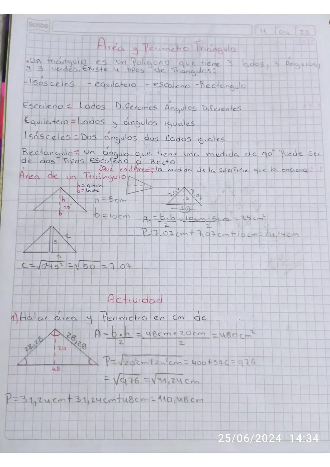 Área y perímetro de Triángulo 