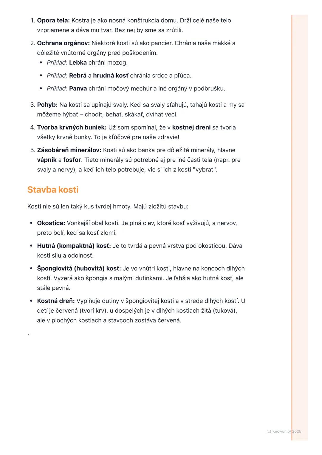 # Kosti a kostra

## 1. Prehľad kostí a kostry

Ahojte! Pripravujem si poznámky na písomku z biológie o opornej a pohybovej
sústave. Dnes sa