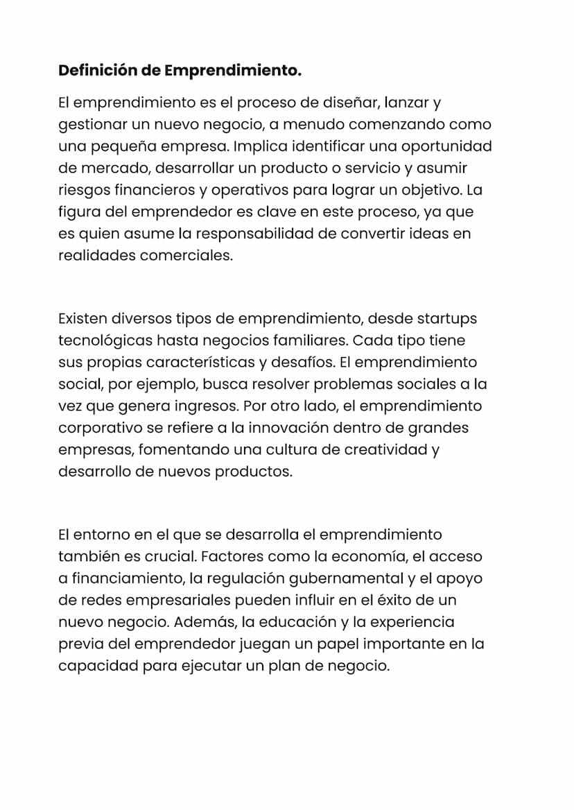 Definición de Emprendimiento.
El emprendimiento es el proceso de diseñar, lanzar y
gestionar un nuevo negocio, a menudo comenzando como
una 