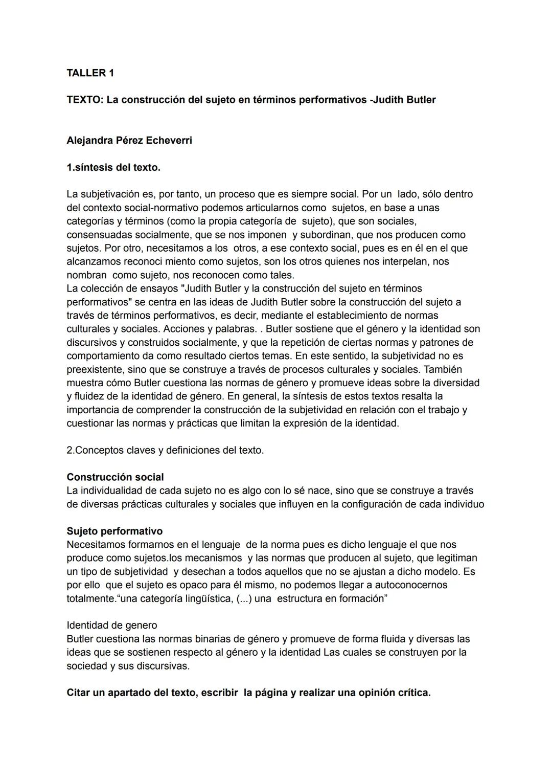  Filosofía de Judith Butler sobre la construcción del sujeto en términos performativos y en nuestras interacciones sociales 