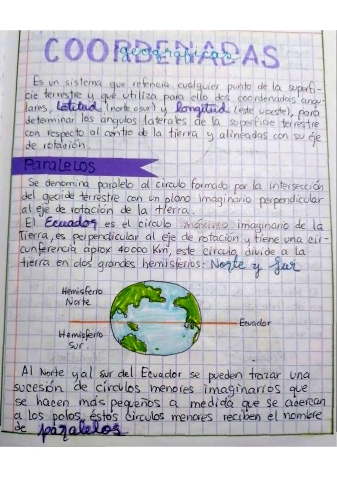 COORDENADAS
Es un sistema que refencia cualquier punto de la superfi-
cie terrestre y que utiliza para ello dos coordenadas angu-
lares, lat