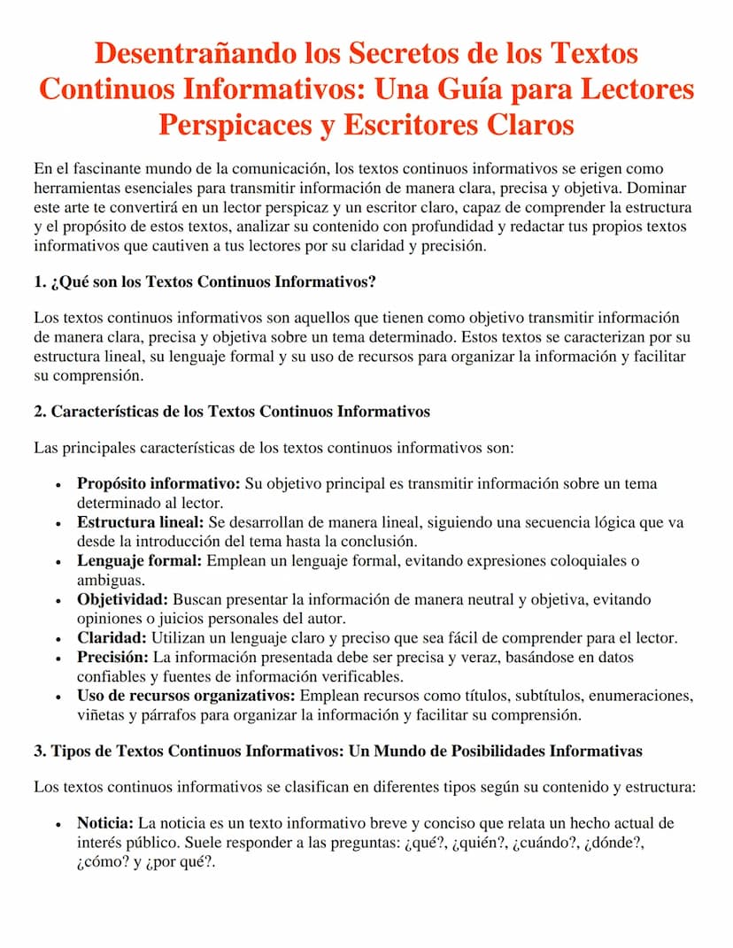 Desentrañando los Secretos de los Textos
Continuos Informativos: Una Guía para Lectores
Perspicaces y Escritores Claros
En el fascinante mun