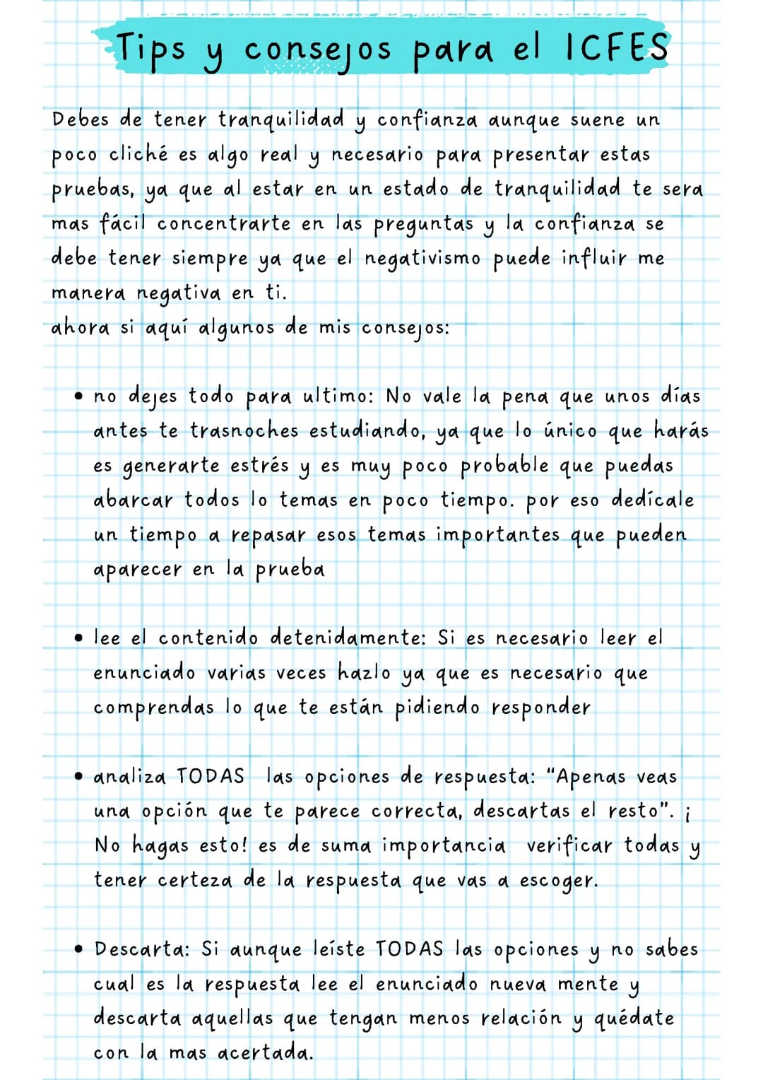 Consejos para el ICFES
