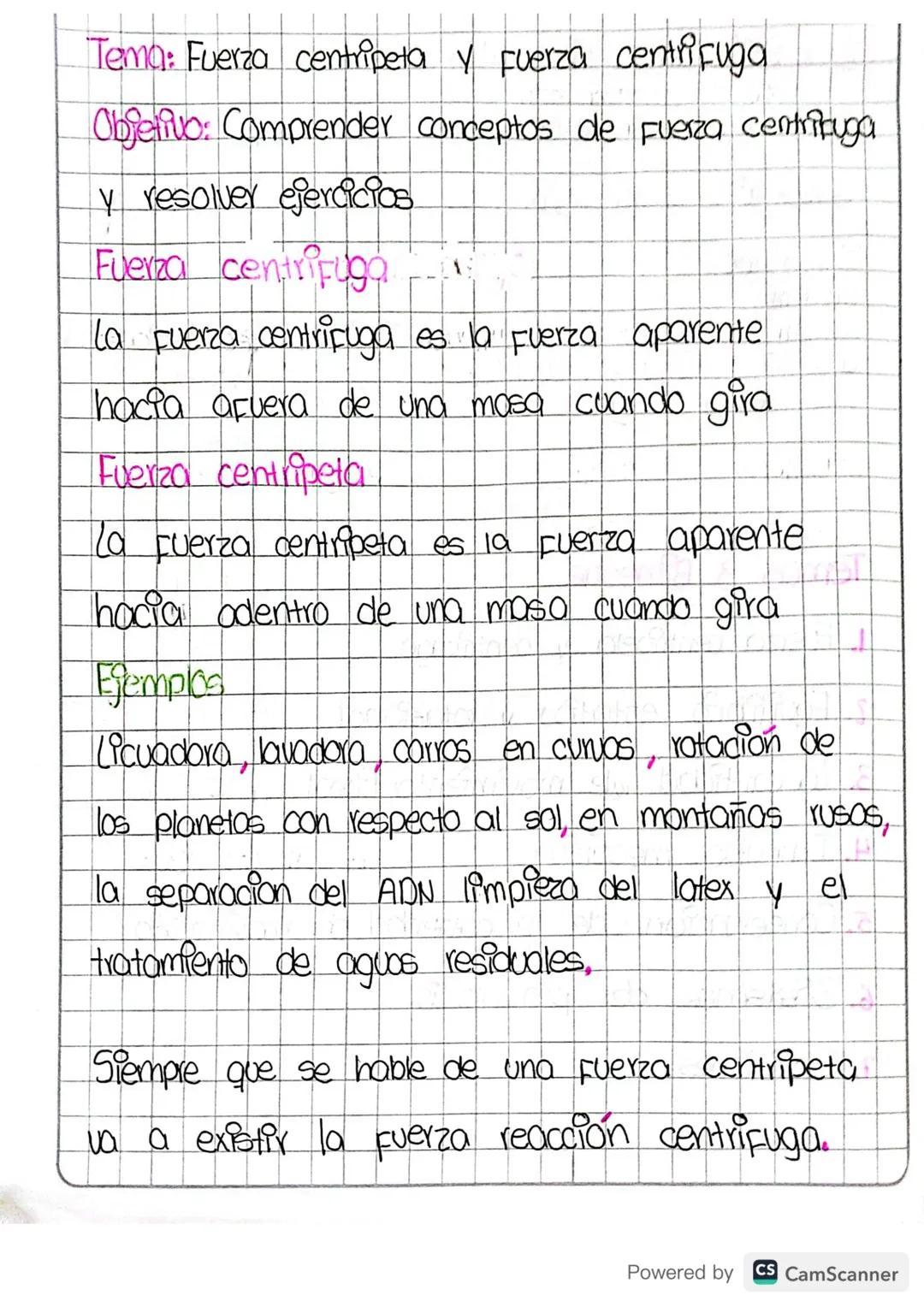 Tema: Fuerza centripeta y Fuerza centrifuga
Objetivo: Comprender conceptos de Fuerza centrifuga
Y resolver ejercicios
1
Fuerza centrifuga
La
