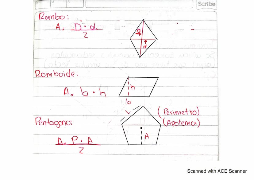 Triángulo:
Area de figuras regulares
A= b.h
Cuadrado:
2
A = C - L
し
A
b
L
L
Circulo:
A = πT= r²
Rectangulo:
A= b.h
b
Trapecio:
base Menor
A 