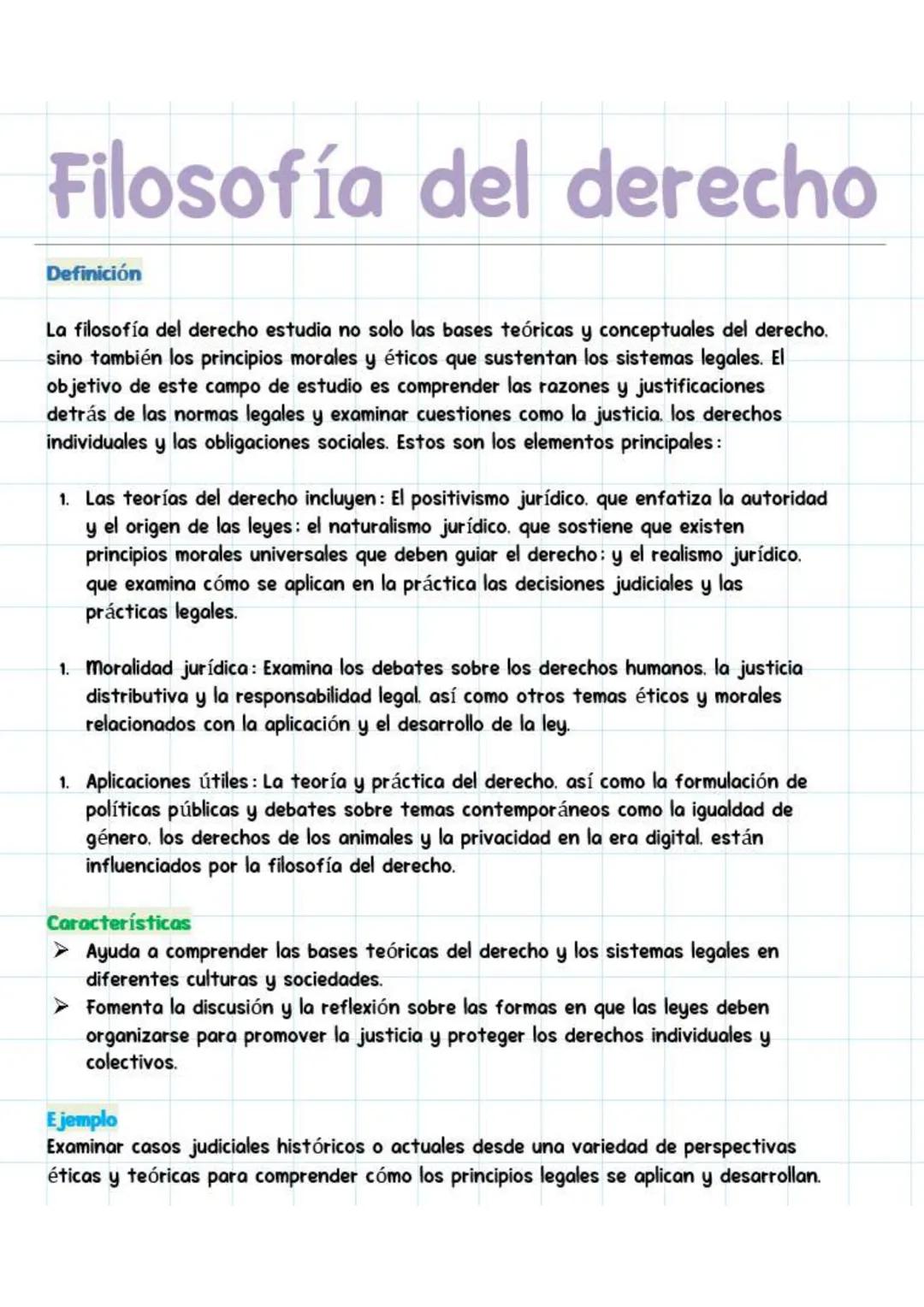 Filosofía del derecho
Definición
La filosofía del derecho estudia no solo las bases teóricas y conceptuales del derecho.
sino también los pr