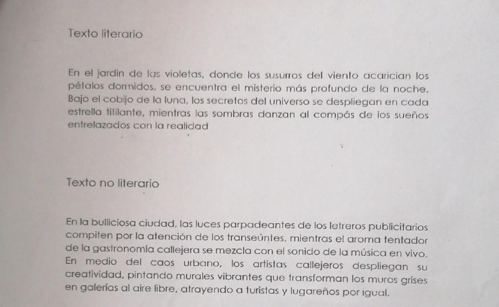 Texto literario
En el jardín de las violetas, donde los susurros del viento acarician los
pétalos dormidos, se encuentra el misterio más pro