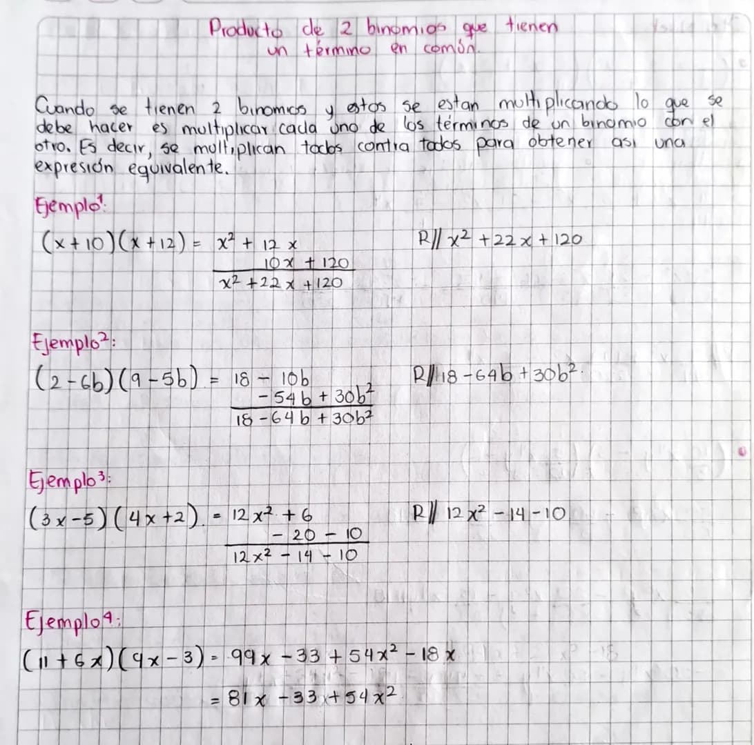 Productos Notables:
o'
Es la multiplicación que se hace entre dos o mas monomios
polinomios, con el fin de obtener otra expresión algebraica