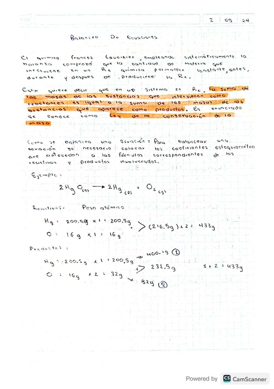 Balancea De Ecuaciones

2 OS 24

Ci QUIMICO frances Cavoisier empleande sistemáticamente 10

balanza comprobó que la cantidad de Materia que