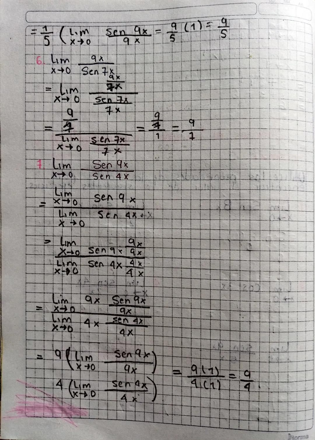 Limites de funciones Trigonometricas.
Teoremas
Utilice las propiedades de los limites para
el valor de los siguientes ejercicios.
encontrar
