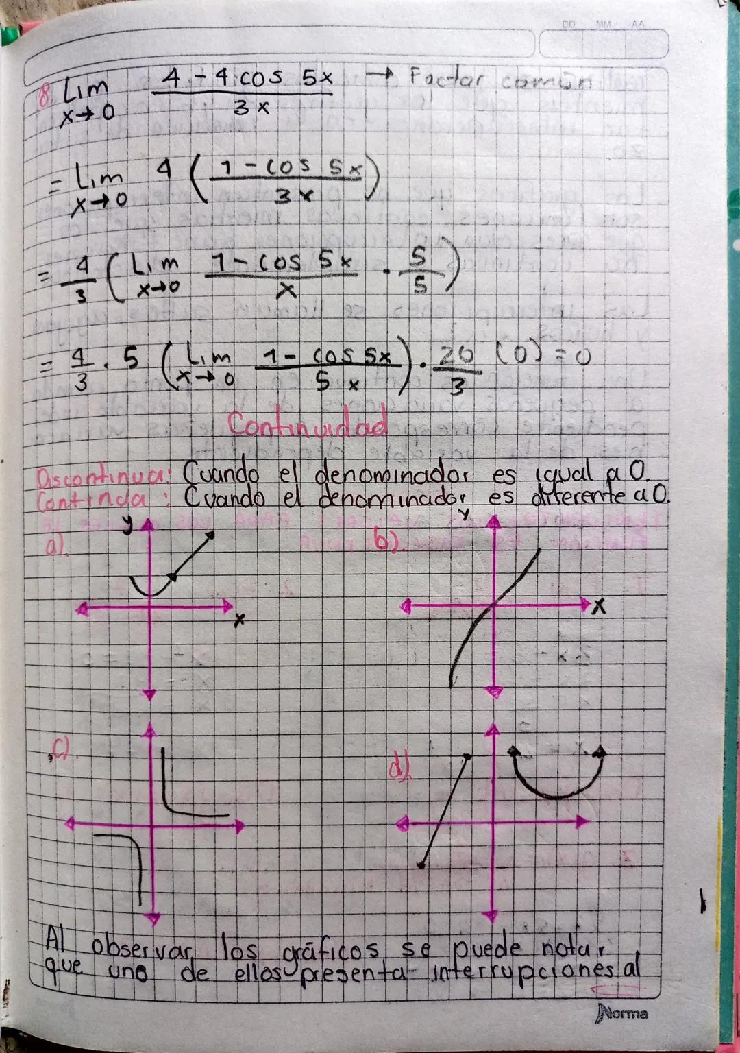 Limites de funciones Trigonometricas.
Teoremas
Utilice las propiedades de los limites para
el valor de los siguientes ejercicios.
encontrar
