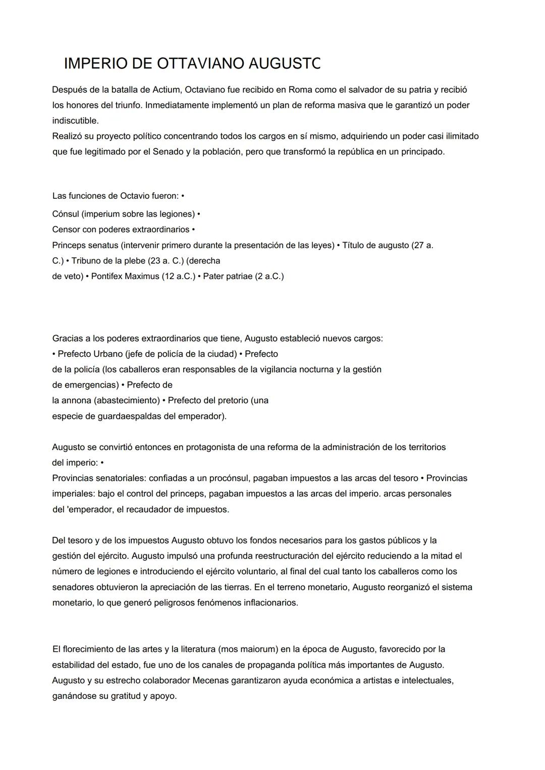 # IMPERIO DE OTTAVIANO AUGUSTC

Después de la batalla de Actium, Octaviano fue recibido en Roma como el salvador de su patria y recibió
los 