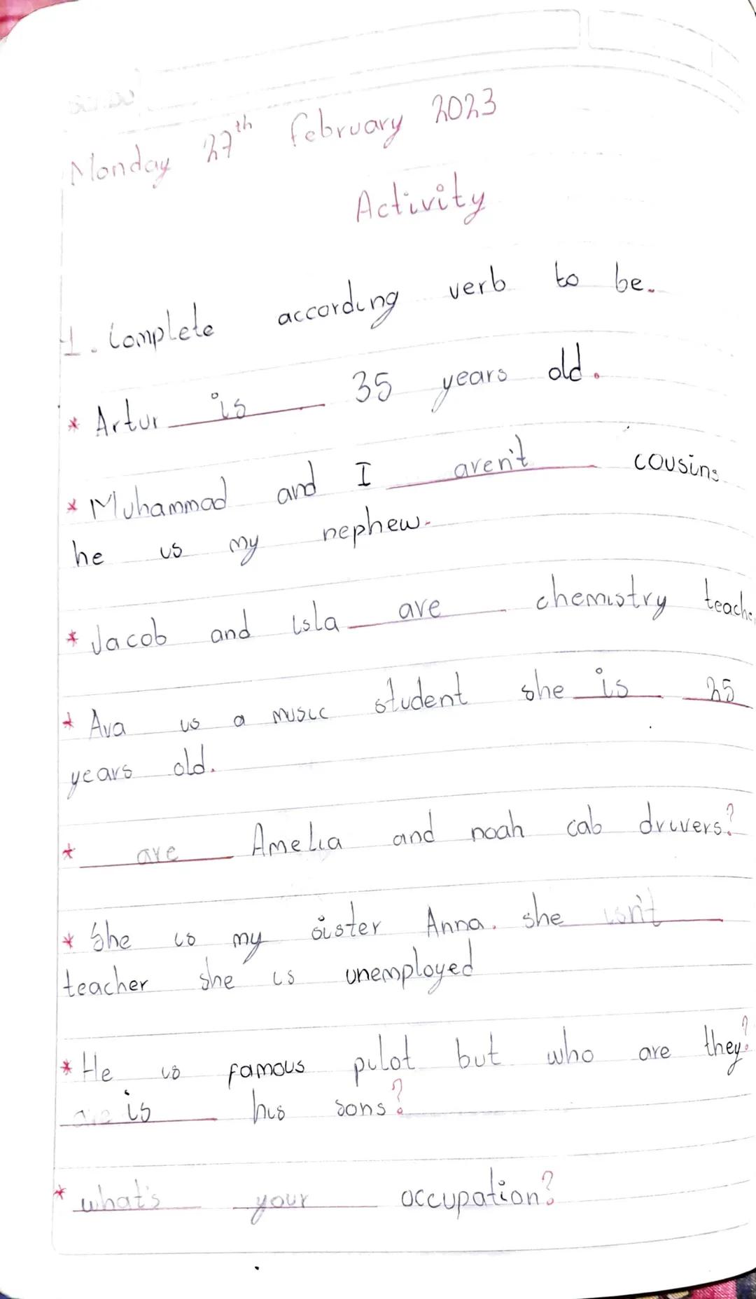 Scribe

Subject verb to be.

I --------> am

you -------->
She
he --------> is Was

they -------->
We --------> ave Were

you -------->
it -