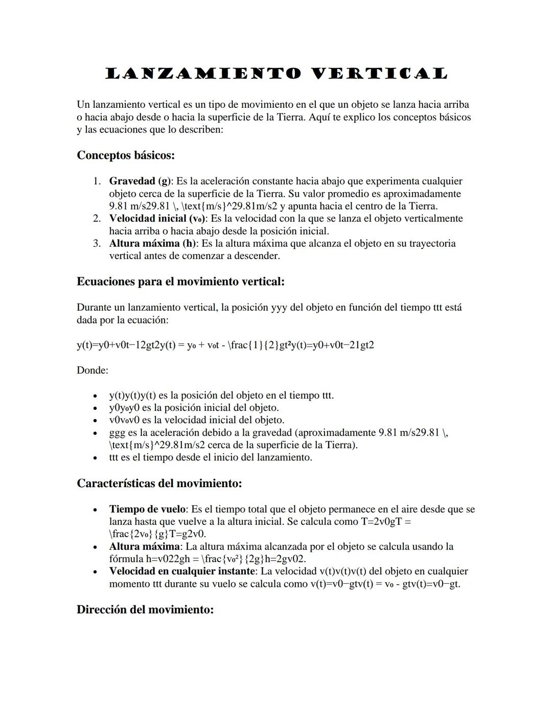 LANZAMIENTO VERTICAL
Un lanzamiento vertical es un tipo de movimiento en el que un objeto se lanza hacia arriba
o hacia abajo desde o hacia 
