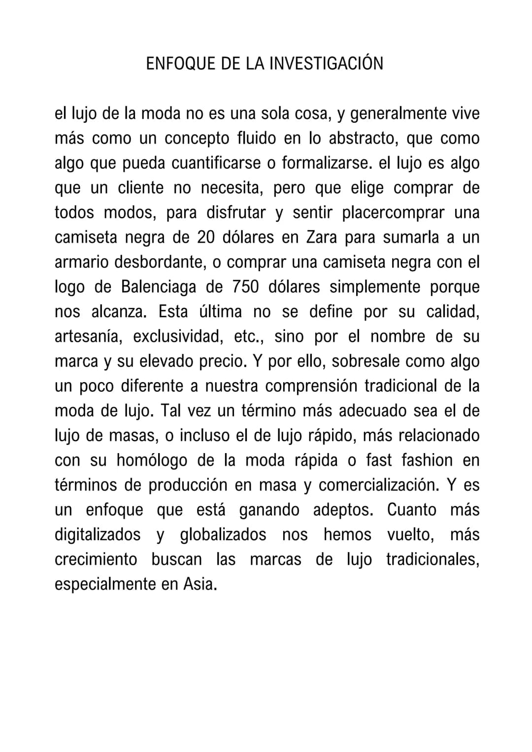 PROPUESTA DE INVESTIGACIÓN FORMATIVA
ELABORACIÓN DE LA PROPUESTA DE INVESTIGACIÓN
TITULO DEL PROYECTO
moda de lujo sin estandares.
RESUMEN
e