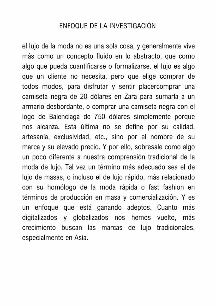 PROPUESTA DE INVESTIGACIÓN FORMATIVA
ELABORACIÓN DE LA PROPUESTA DE INVESTIGACIÓN
TITULO DEL PROYECTO
moda de lujo sin estandares.
RESUMEN
e