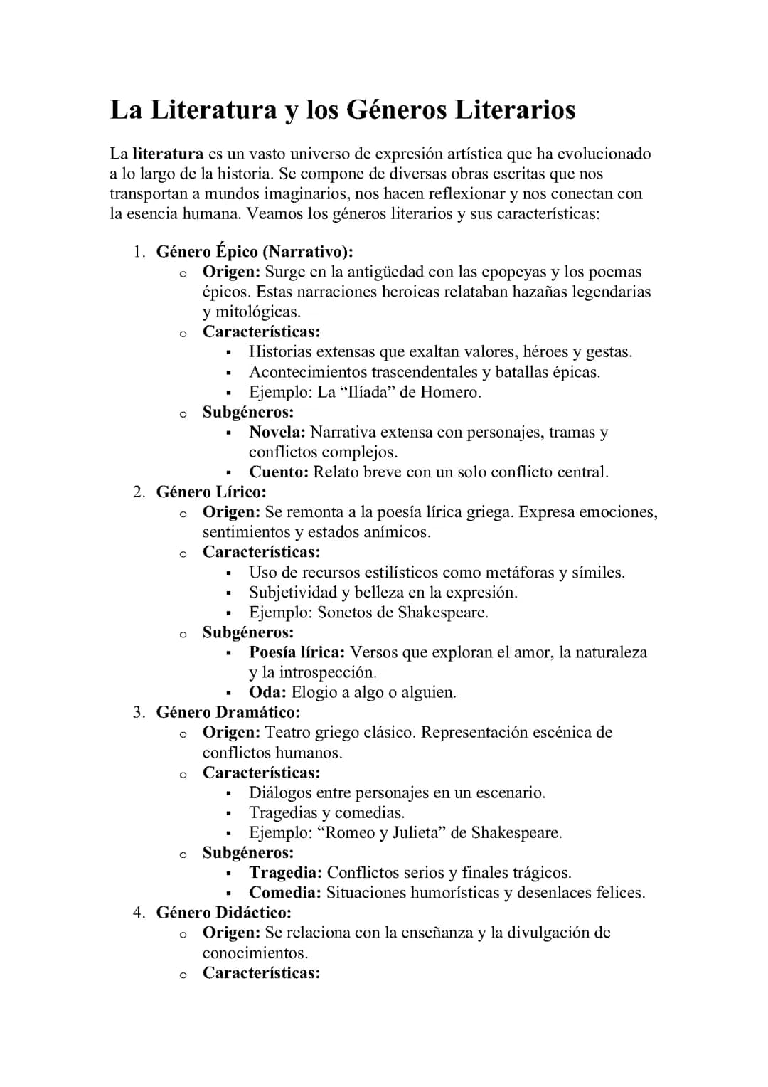 La literatura y los generos literarios.