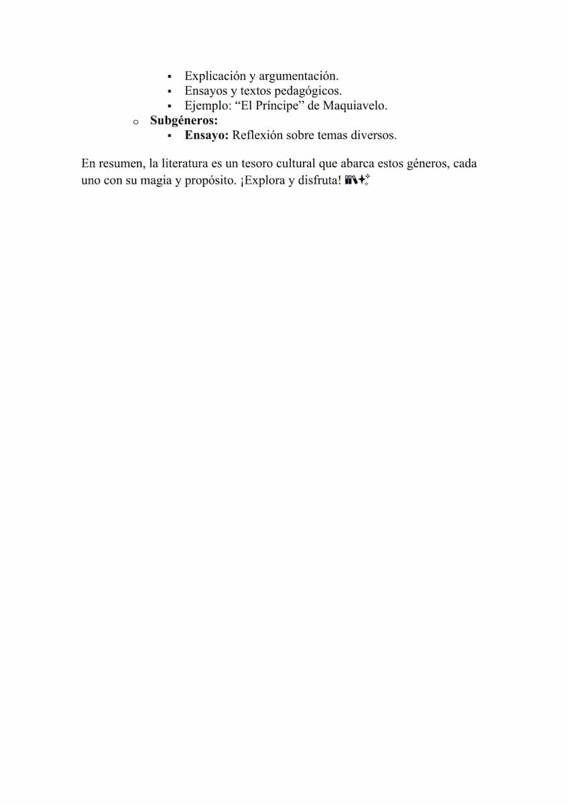La Literatura y los Géneros Literarios
La literatura es un vasto universo de expresión artística que ha evolucionado
a lo largo de la histor