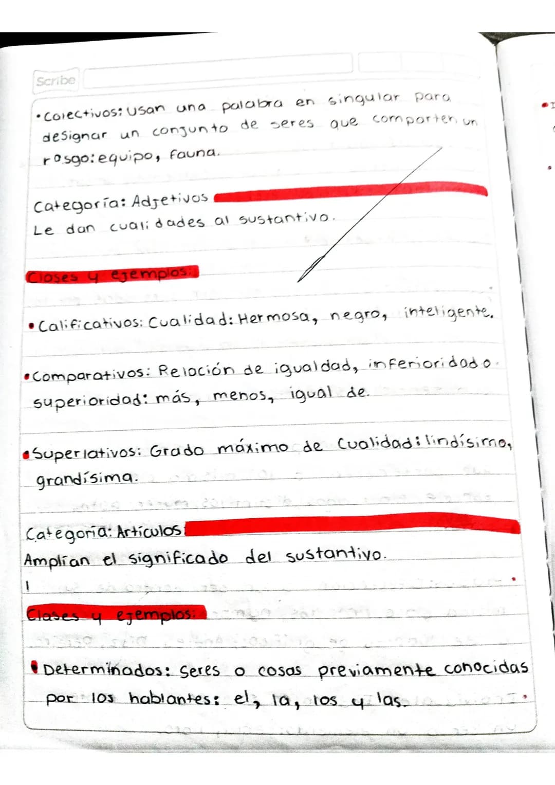 Scribe
Actividad en clase.
• Tomar apuntes en el cuaderno sobre la temática,
"Las categorías gramaticales".
Categorías
Gramaticales
Función/