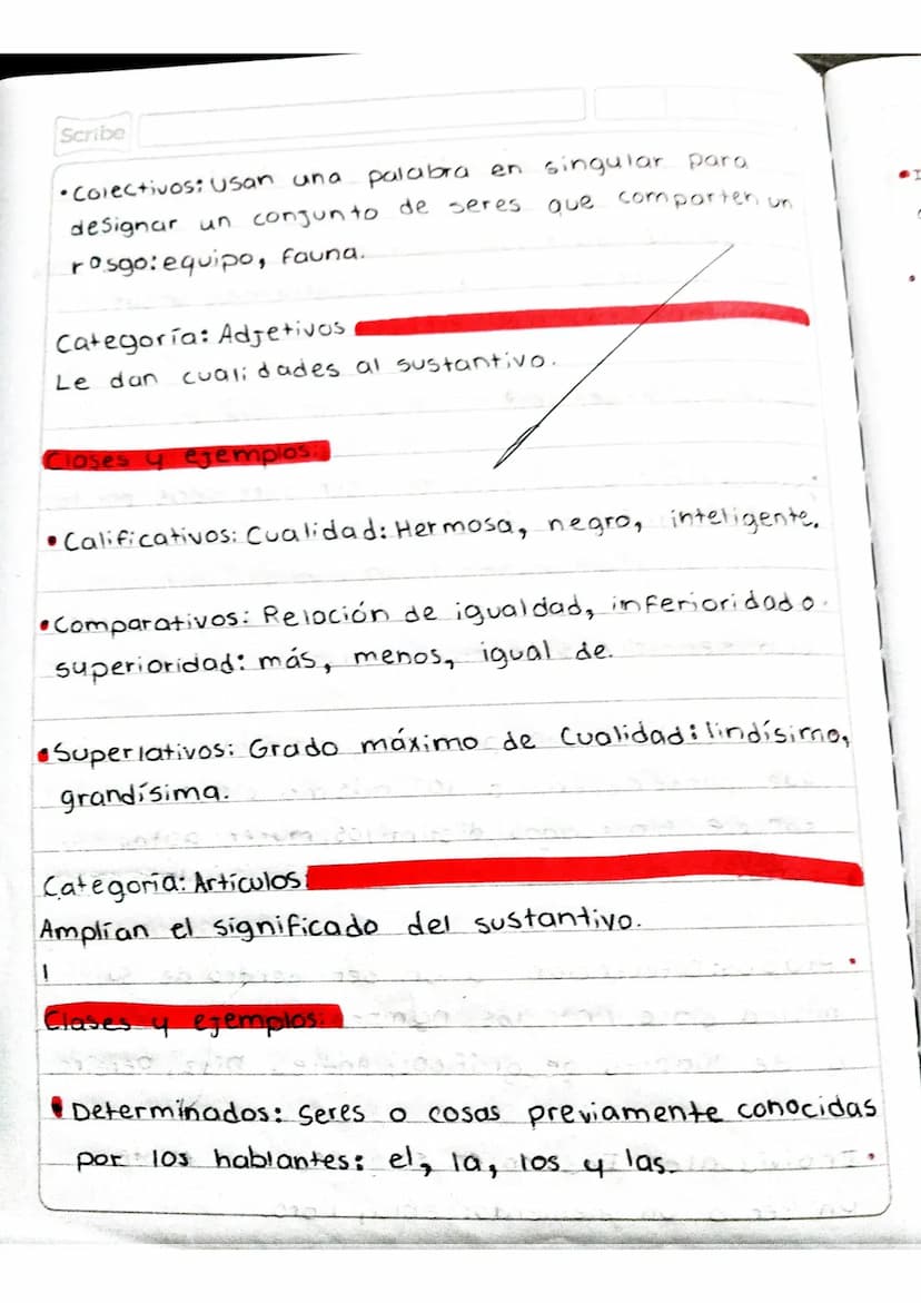 Scribe
Actividad en clase.
• Tomar apuntes en el cuaderno sobre la temática,
"Las categorías gramaticales".
Categorías
Gramaticales
Función/